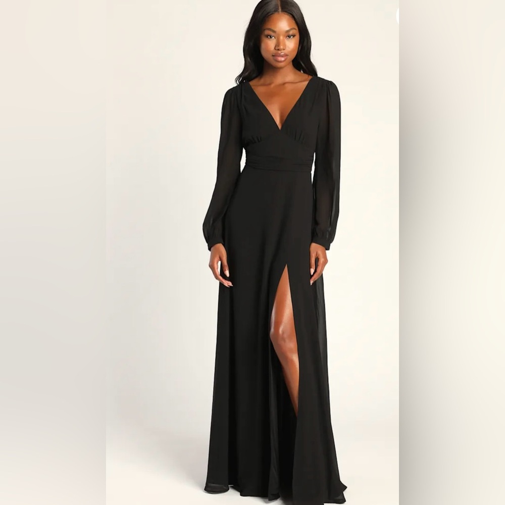 Lulu's Black Long Sleeve Maxi Dress. Made With Love.